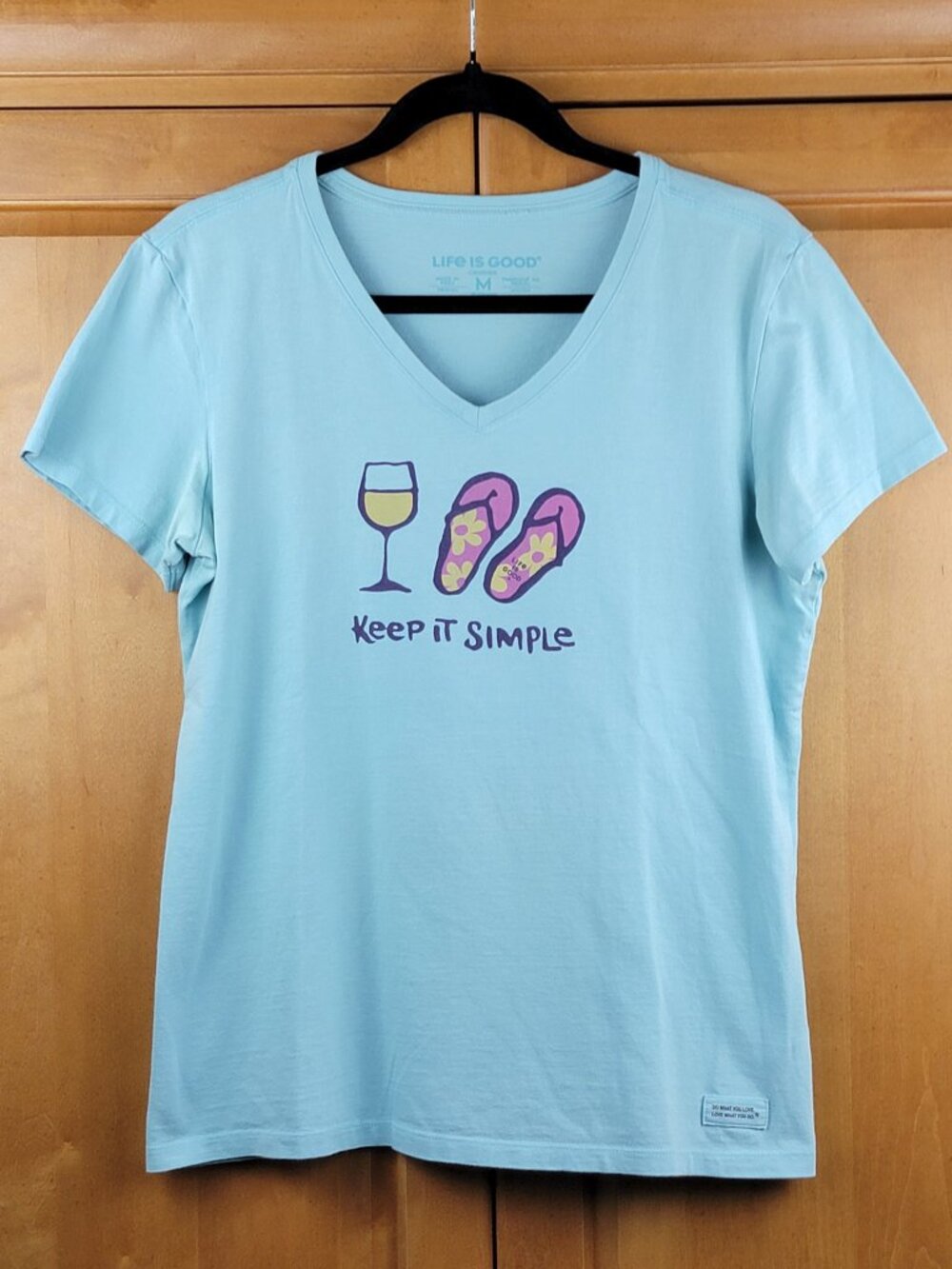 Life Is Good Pale Green V-Neck Keep It Simple Short Sleeve Crusher Tee - M